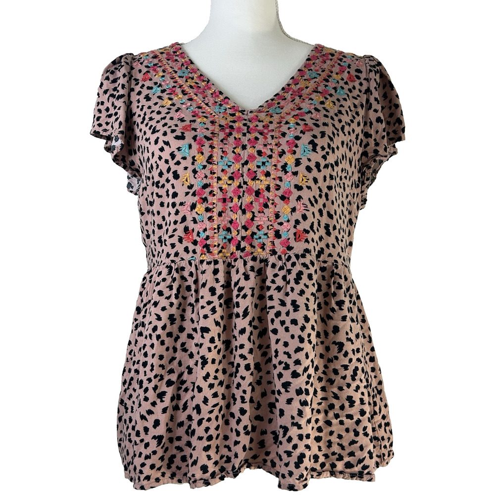 Whimsigoth Savannah Jane Peasant Cottage core Feminine  Print Embroidered Size M